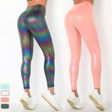 Leggings de envío de caída brillante Butt Ruched Hot Sale Booty Leggings Leggings de cuero brillante de moda